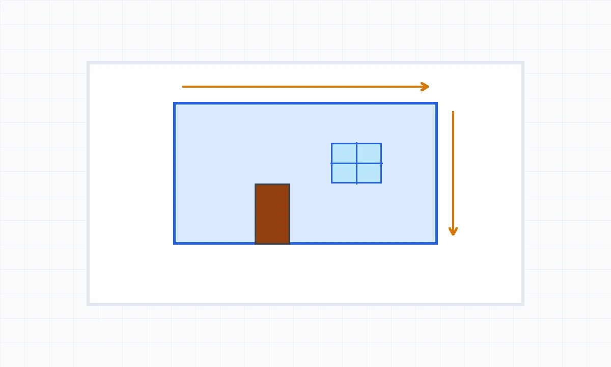 Diagram showing how to measure room length and width for square footage